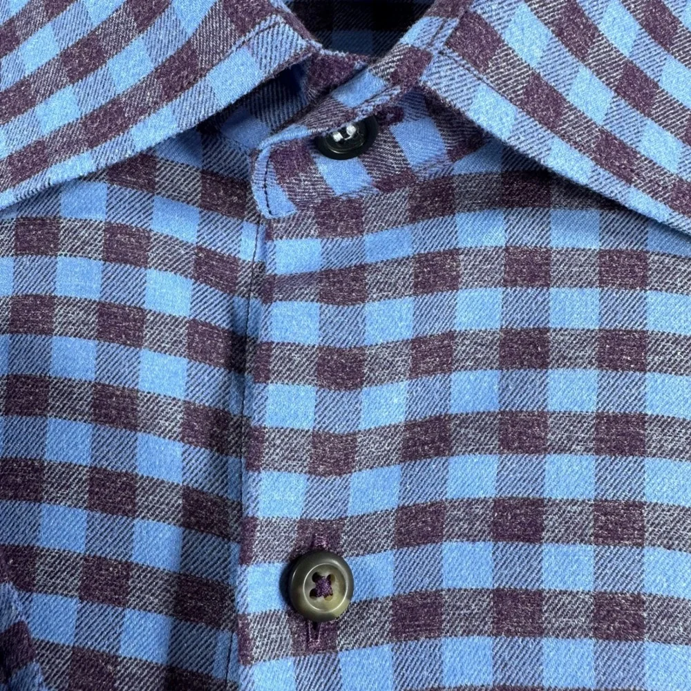 Peter Millar Button Down Mens L Large Blue Purple Gingham Crown Long Sleeve